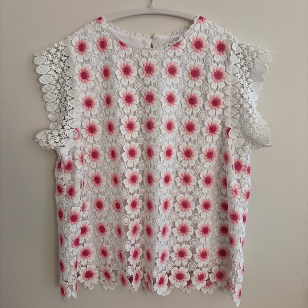 J.Crew Mosaic Floral Lace Crochet Blouse Women’s Size Large